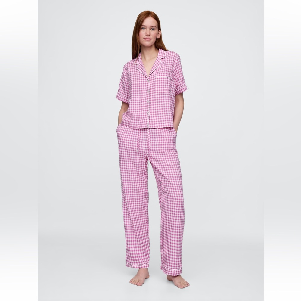 GAP Gap Body Linen Blend Gingham Pajama Set Pants & Shirt